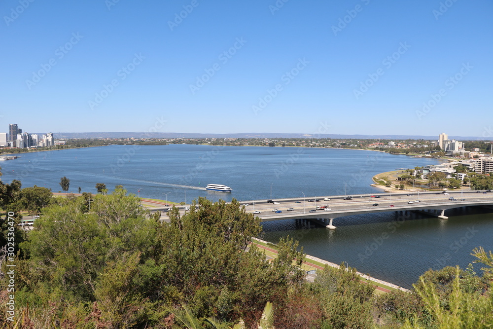  Kwinana Freeway around Perth City at Swan River, Western Australia