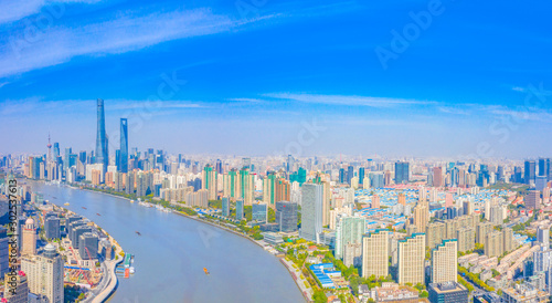 Photography Panoramic aerial photographs of the city on the banks of the Huangpu River in Sh