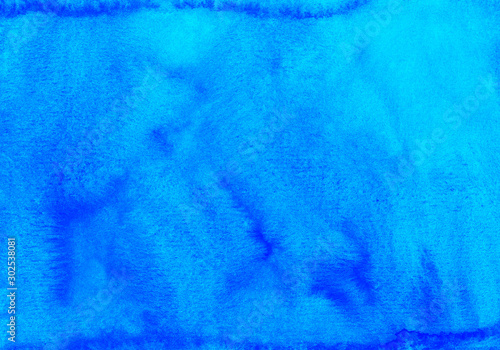 Watercolor deep blue liquid background texture hand painted. Watercolour sky blue abstract backdrop. 