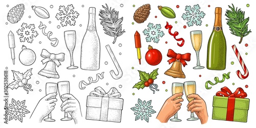 Merry Christmas and Happy New Year set.