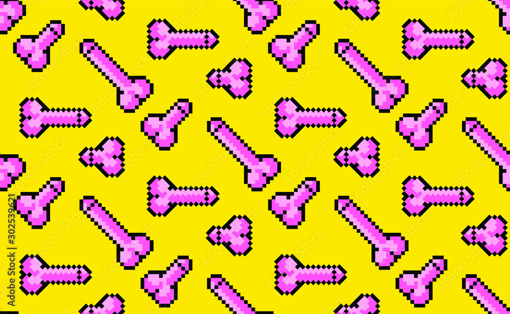 8 bit pixel penis. seamless pattern. yellow background. vector illustration 8 bit pixel penis. seamless pattern. yellow background. vector illustration