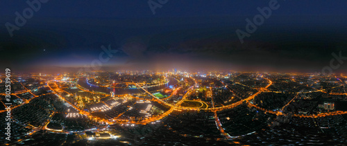 Panoramic aerial photography of the night view of Shanghai  China
