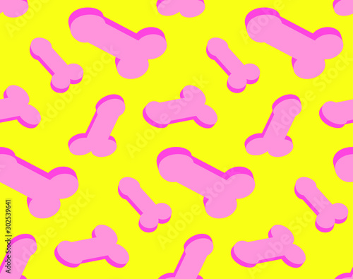 funny picture penis. seamless pattern. yellow background. vector illustration