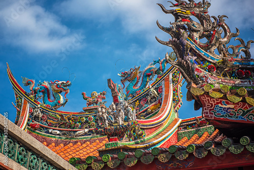 Dragon sculpture on the roof of Longshan Temple in Taipei