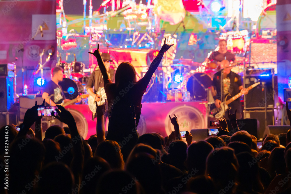 Fans at live rock music concert cheering