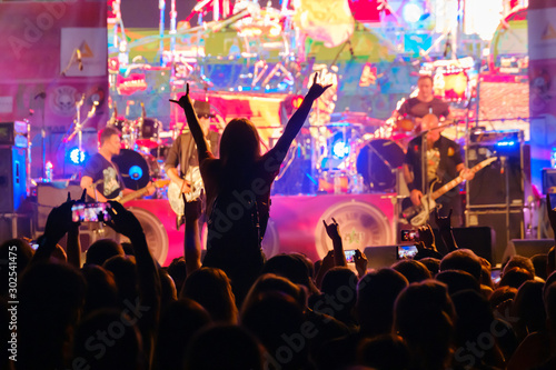 Fans at live rock music concert cheering © Anton Gvozdikov