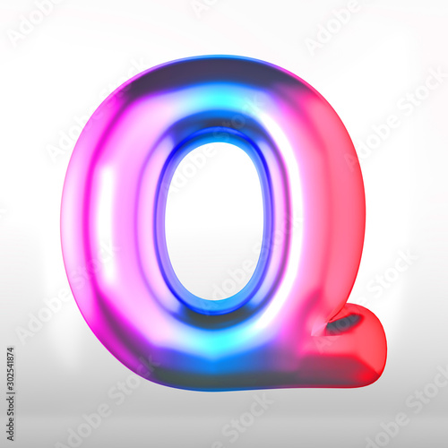 Holographic english alphabet uppercase isolated on white. 3D rendered multicolor glossy alphabet type for poster, banner, advertisement, decoration.