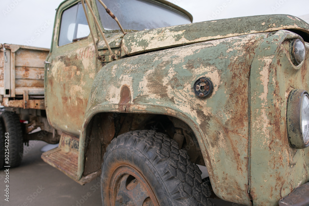 Very old rusty broken truck closeup
