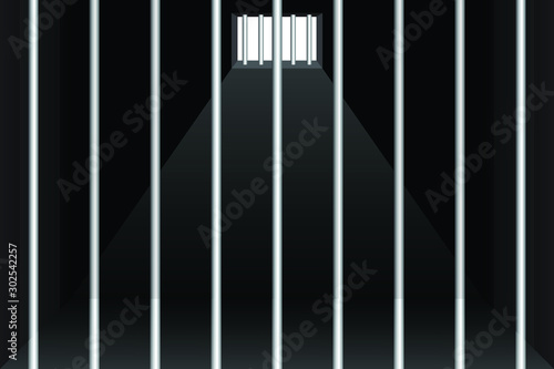 Prison cell vector illustration. Dark interior of prison cell