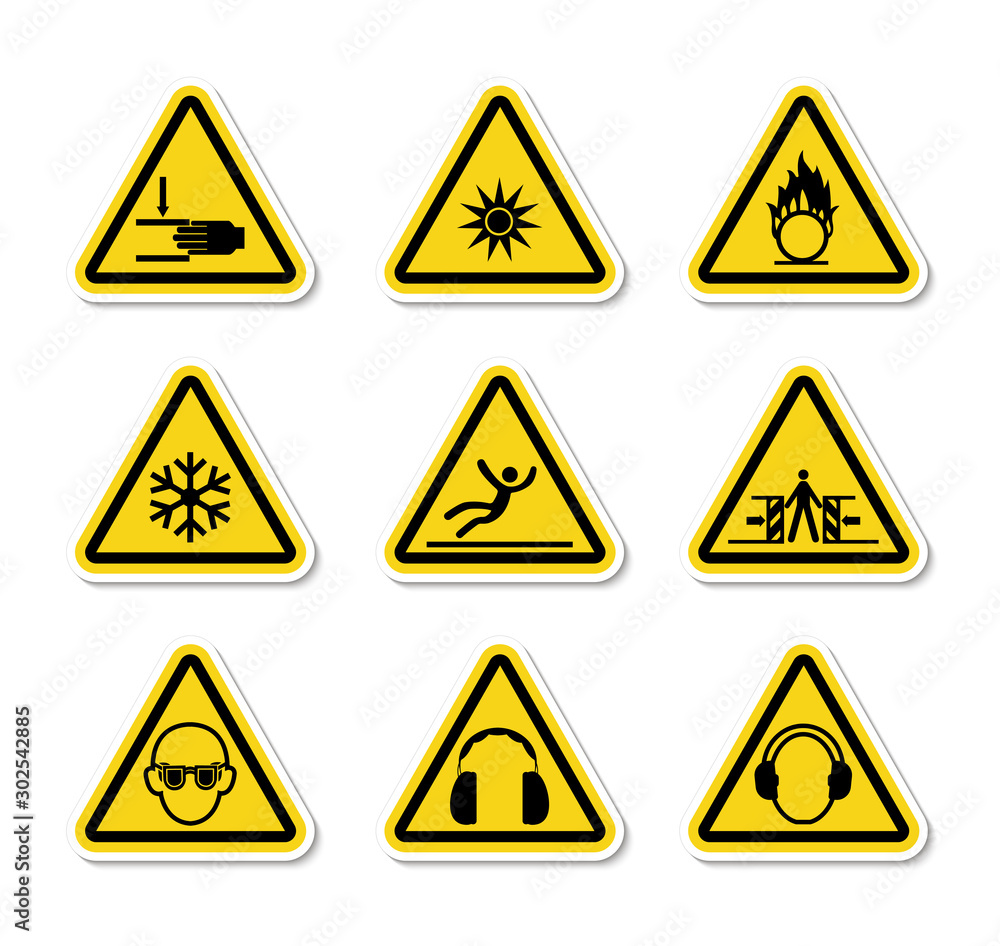 Triangular Warning Hazard Symbols labels Sign Isolate on White Background,Vector Illustration Triangular Warning Hazard Symbols labels Sign Isolate on White Background,Vector Illustration