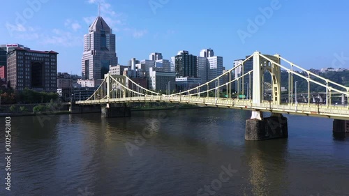 Seventh street bridge in Pittsburgh downtown aerial view