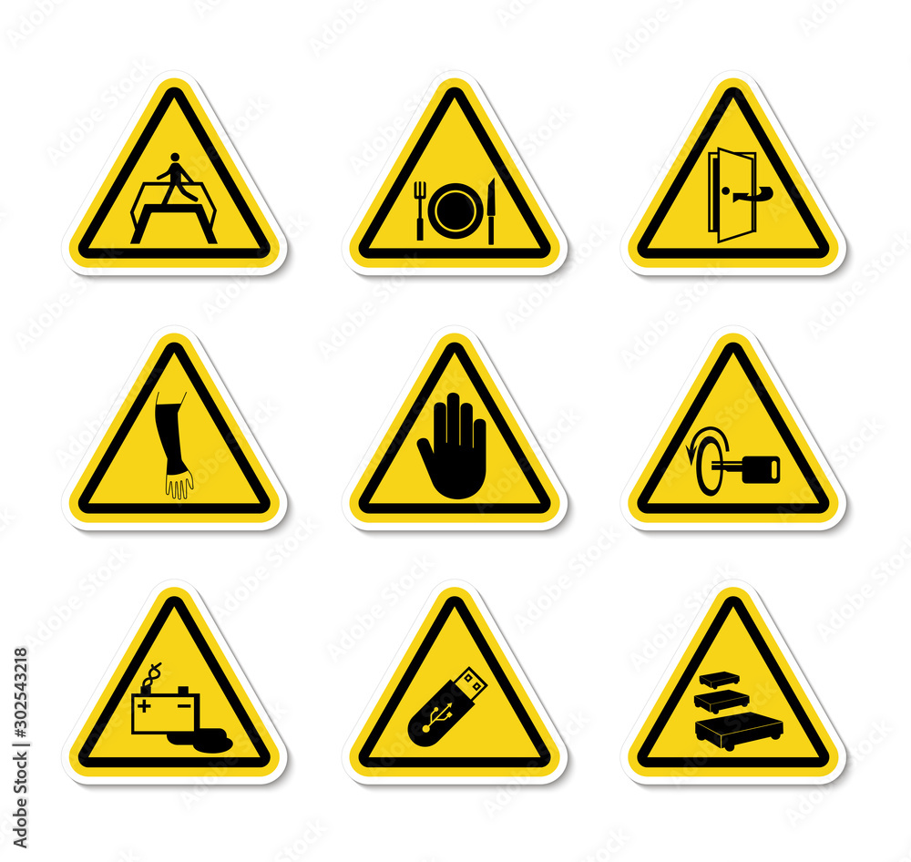 Triangular Warning Hazard Symbols labels Sign Isolate on White Background,Vector Illustration Triangular Warning Hazard Symbols labels Sign Isolate on White Background,Vector Illustration