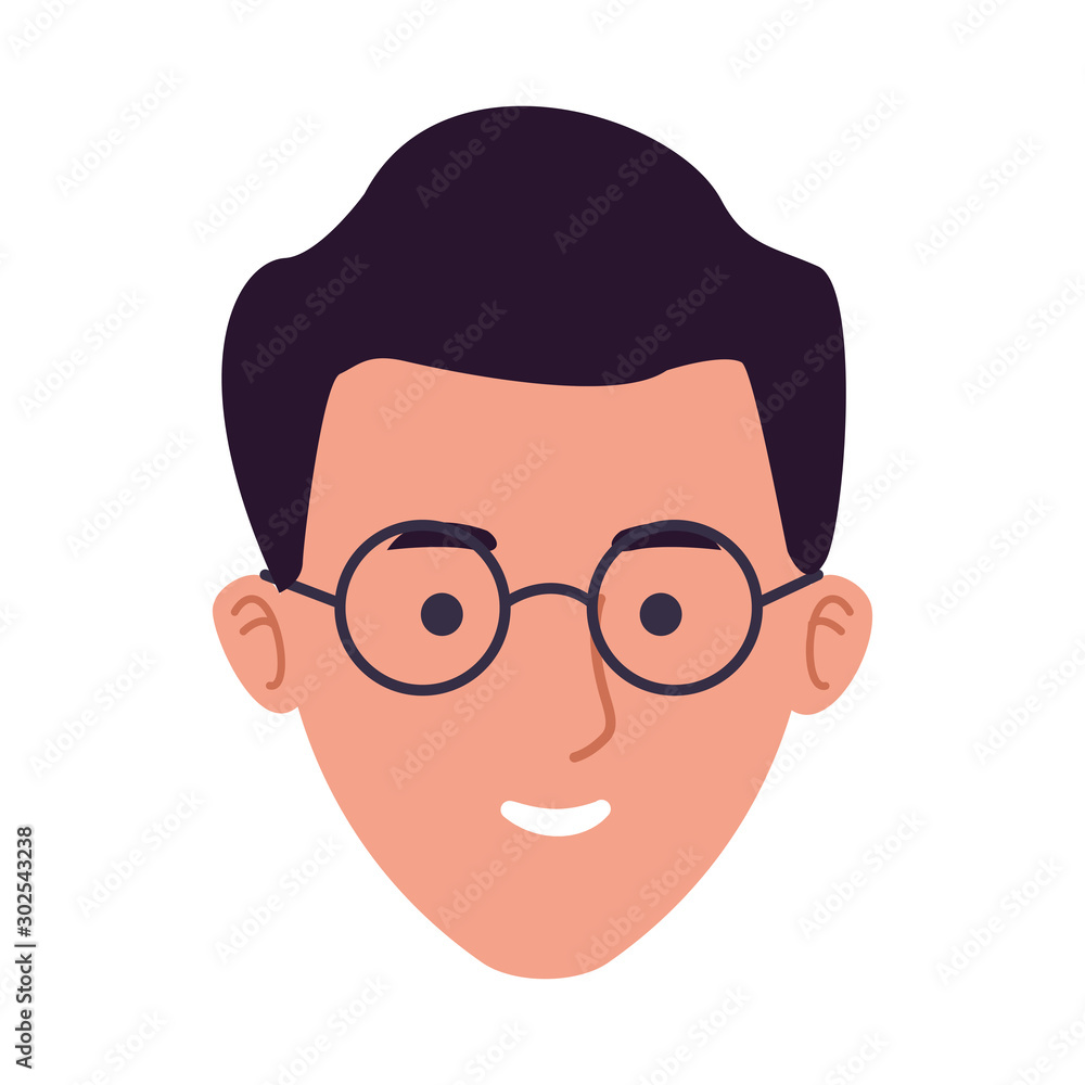 cartoon man with glasses icon, flat design