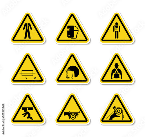 Triangular Warning Hazard Symbols labels Sign Isolate on White Background,Vector Illustration