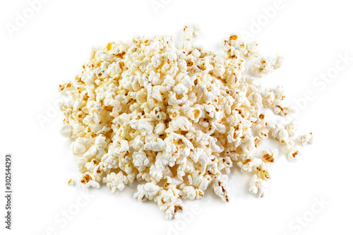 Heap of delicious popcorn, isolated on white background.