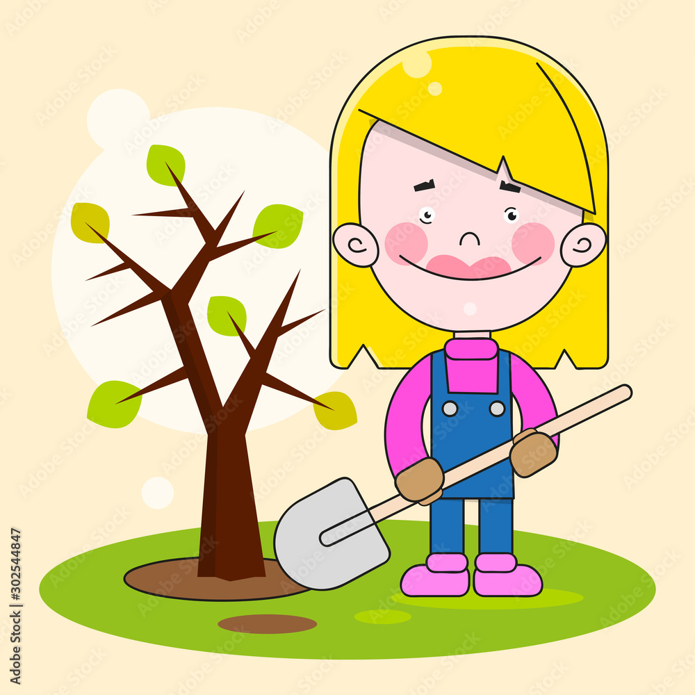 Girl Planting Tree Vector Illustration For Kids Girl Planting Tree Vector Illustration For Kids