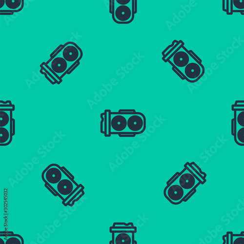 Blue line Mining farm icon isolated seamless pattern on green background. Cryptocurrency mining, blockchain technology, digital money market, cryptocoin wallet. Vector Illustration