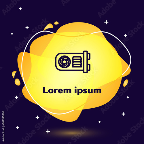 Black line Mining farm icon on dark blue background. Cryptocurrency mining, blockchain technology, bitcoin, digital money market, wallet. Abstract banner with liquid shapes. Vector Illustration