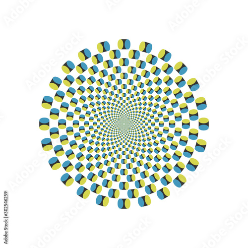 Psychedelic optical spin illusion vector background. Illusion of motion effect illustration.