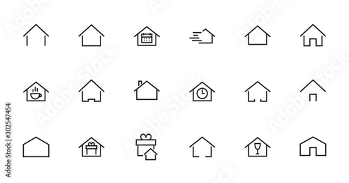 Simple set of color editable house icon templates. Contains such icons, home calendar, coffee shop and other vector signs isolated on a white background for graphic and web design.