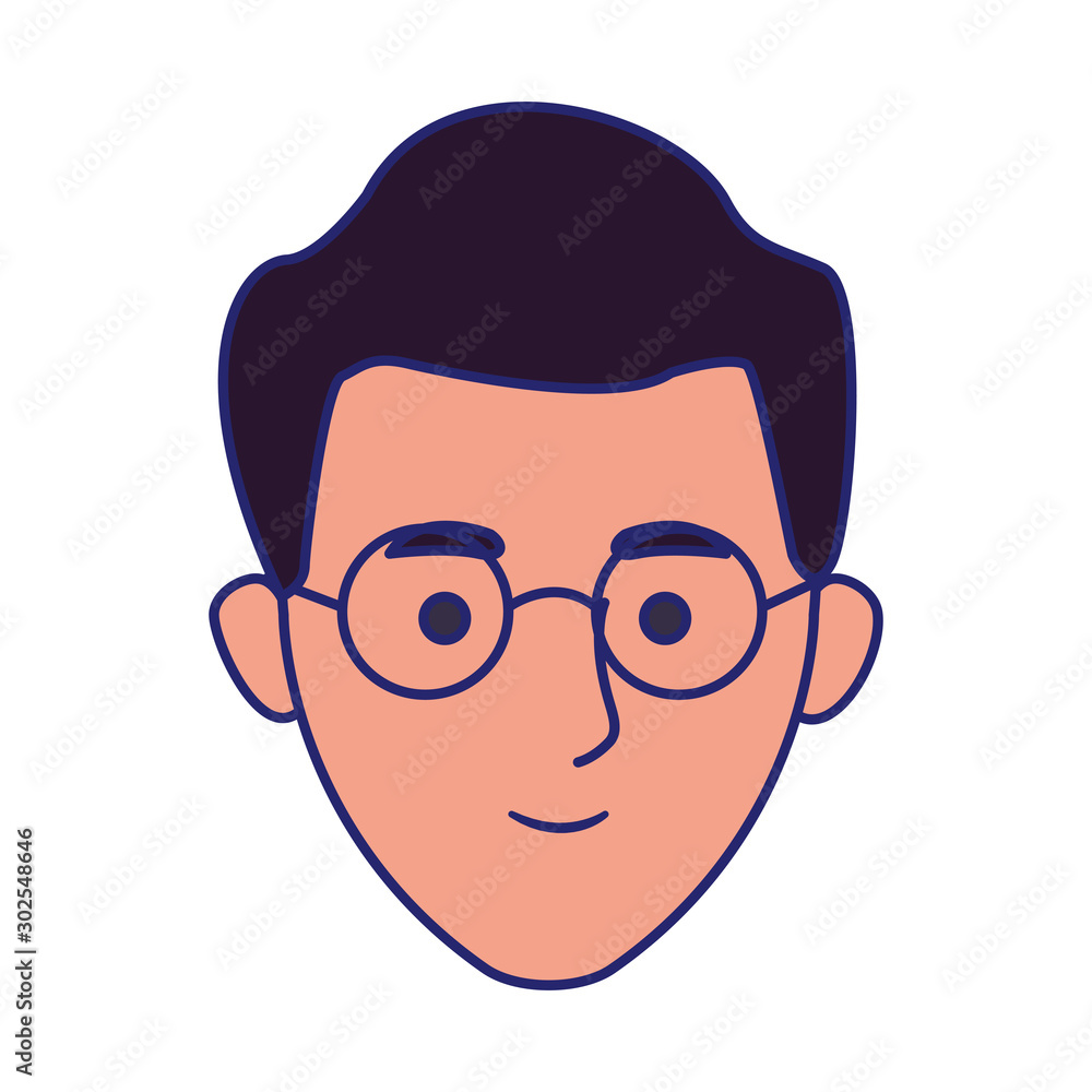 cartoon man with glasses icon, flat design