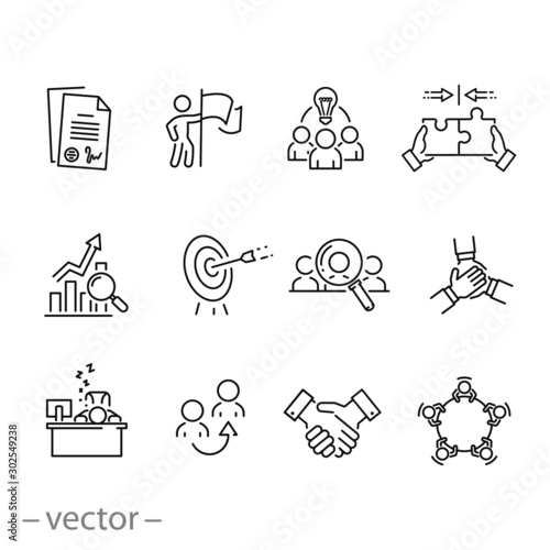 outline business career people icon set, job human, work professional employee, team search, candidate person, thin line web symbols on white background - editable stroke vector illustration eps 10