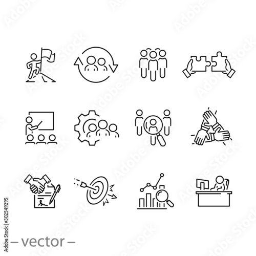 outline business career people icon set, job human, work professional employee, team search, candidate person, thin line web symbols on white background - editable stroke vector illustration eps 10