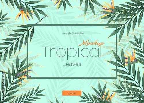 Bright tropical background with jungle plants. Exotic pattern with tropical leaves