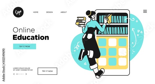 Online Education Concept. Web page templates for Education courses. Outline vector style.