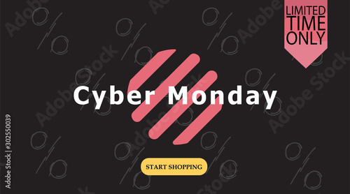 Advertising sale in honor of Cyber Monday.Colorful vector banner as promotion of special offer of discounts to the event. Attractive online trading poster.