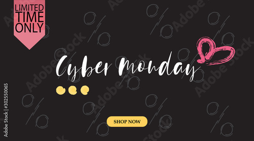 Advertising sale in honor of Cyber Monday.Colorful vector banner as promotion of special offer of discounts to the event. Attractive online trading poster.