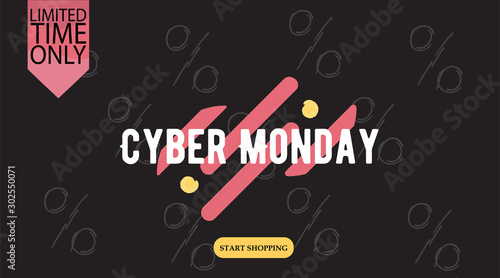 Advertising sale in honor of Cyber Monday.Colorful vector banner as promotion of special offer of discounts to the event. Attractive online trading poster.