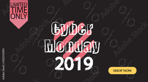 Advertising sale in honor of Cyber Monday.Colorful vector banner as promotion of special offer of discounts to the event. Attractive online trading poster.