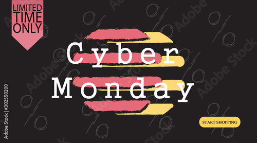 Advertising sale in honor of Cyber Monday.Colorful vector banner as promotion of special offer of discounts to the event. Attractive online trading poster.