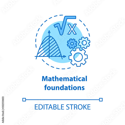 Mathematical foundations blue concept icon. Calculations base idea thin line illustration. Combination of numbers. Arithmetic and numerical system. Vector isolated outline drawing. Editable stroke