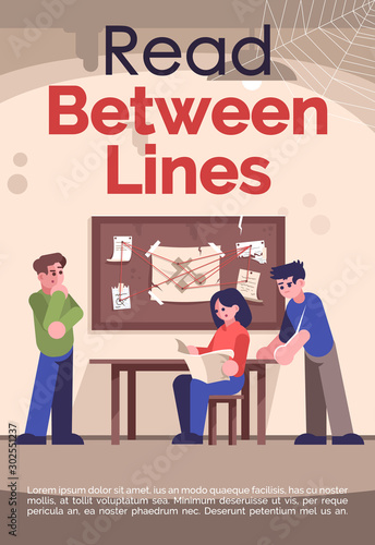 Read between lines brochure template. Investigating crime. Flyer, booklet, leaflet concept with flat illustration. Vector page cartoon layout for magazine, advertising invitation with text space