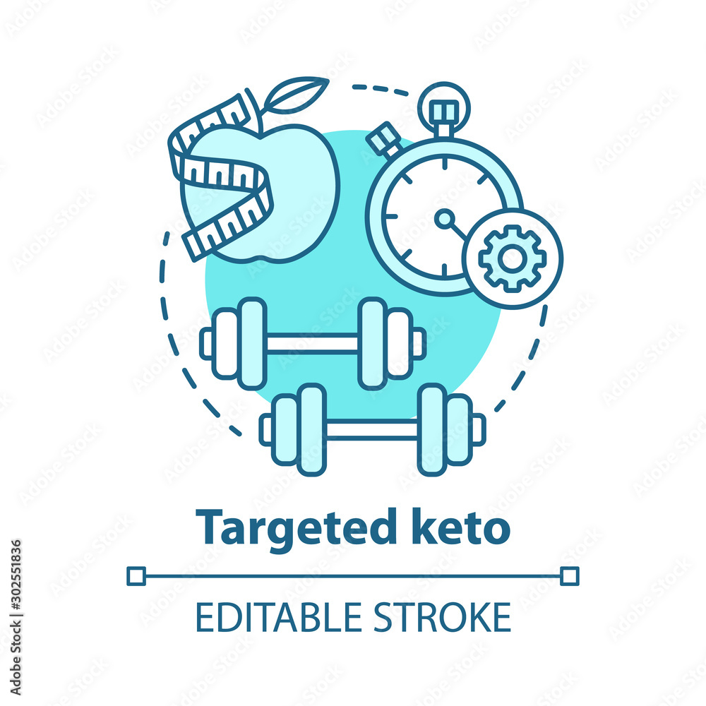 Targeted keto concept icon. Ketogenic food idea thin line illustration. Diet and workout. Healthy meal plan and fitness. Sport, healthy lifestyle. Vector isolated outline drawing. Editable stroke Targeted keto concept icon. Ketogenic food idea thin line illustration. Diet and workout. Healthy meal plan and fitness. Sport, healthy lifestyle. Vector isolated outline drawing. Editable stroke