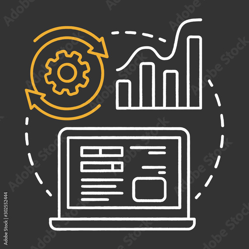 Alpha testing chalk concept icon. Software development stage idea thin line illustration. Application perfomance verification. IT project managment idea. Vector isolated chalkboard illustration