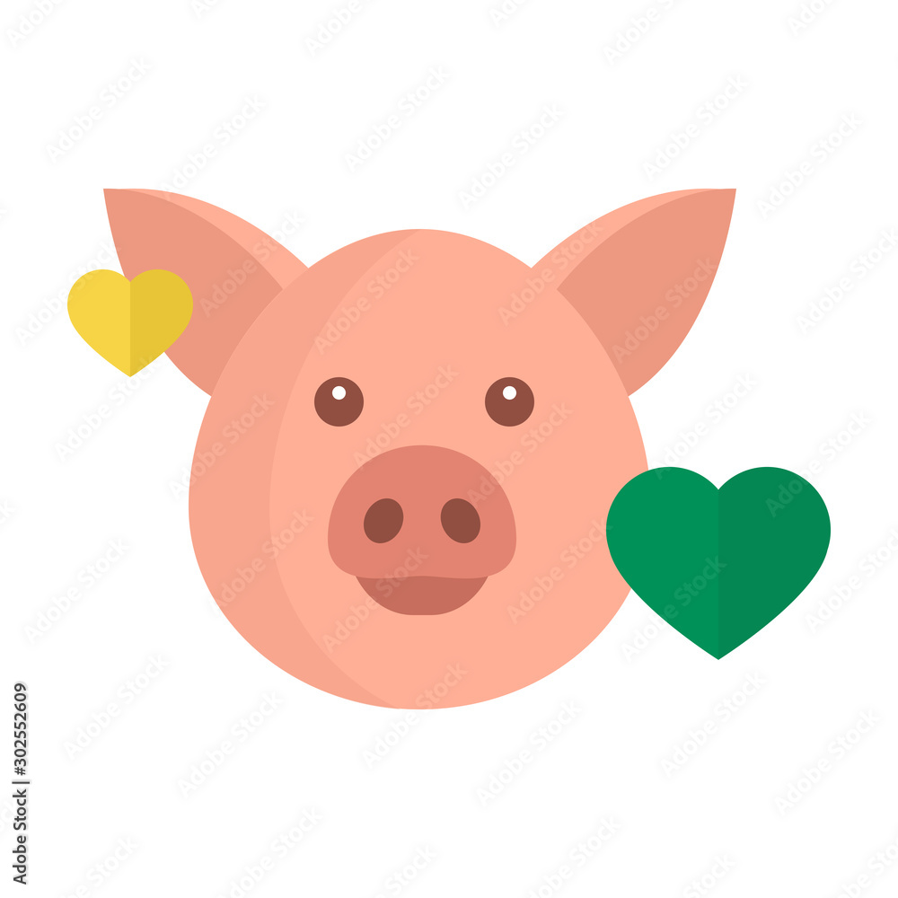 Obraz premium Pig Farm Animal Love Vegan Vegeterian Vector Flat Icon Illustration