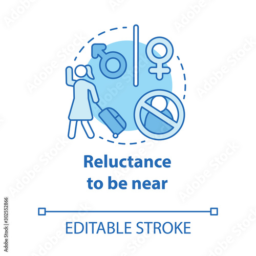 Reluctance to be near concept icon. Divorce. Travel without partner. Unwillingness to be paired. Break up idea thin line illustration. Vector isolated outline drawing. Editable stroke