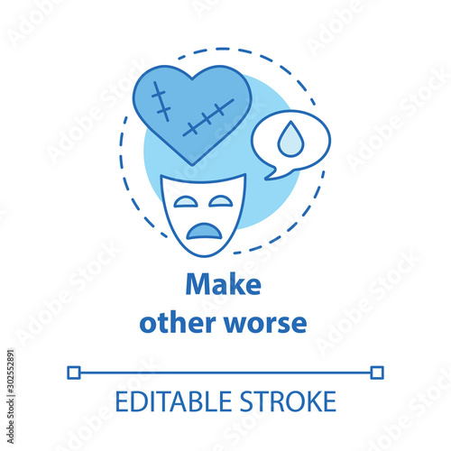 Make other worse concept icon. Blaming partner for breaking up relationship. Dramatic divorce. Victim complex idea thin line illustration. Vector isolated outline drawing. Editable stroke