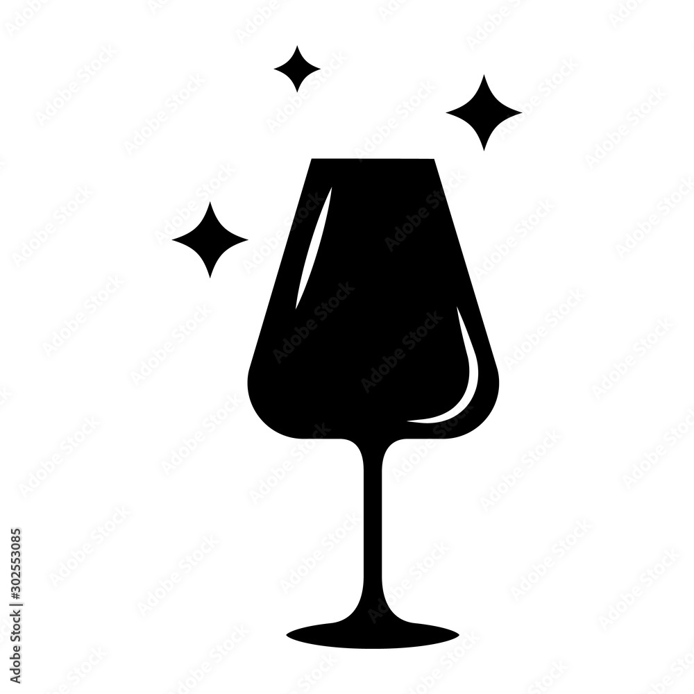 Fototapeta premium Port wine empty glass glyph icon. Crystal glassware shapes and types. Glass for dessert wine and other drinks. Alcohol drinking. Silhouette symbol. Negative space. Vector isolated illustration
