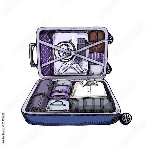 Neat opened business suitcase, ready to journey