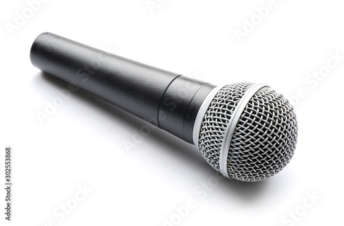 Modern microphone on white background