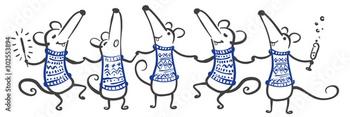 Cute cartoon mouse. 2020 Happy New Year. Mouse, Rat horoscope sign. Chinese year of Rat 2020. Hand drawn illustration