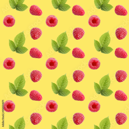 Pattern of fresh ripe fruit isolated on soft yellow color texture