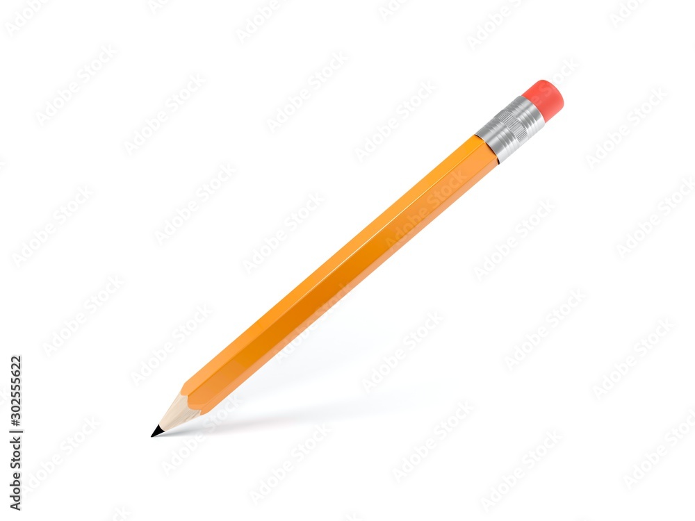Orange pencil isolated on white background. Eraser. 3d illustration. Orange pencil isolated on white background. Eraser. 3d illustration.