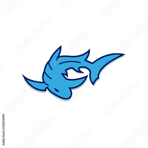 Shark logo template. A cute shark front face, diving School , scuba club, Snorkeling equipment shop