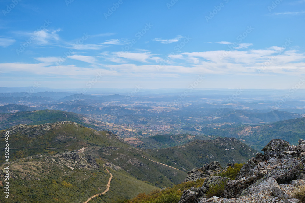 View from the peak of Las Villuercas, region of Extremadura, highest point in the region, next to the town of Guadalupe