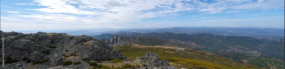 View from the peak of Las Villuercas, region of Extremadura, highest point in the region, next to the town of Guadalupe